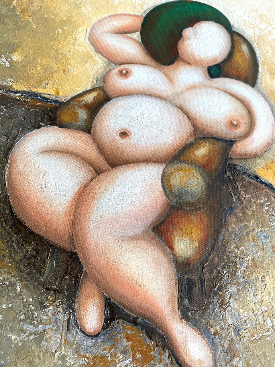 Female on leather chair