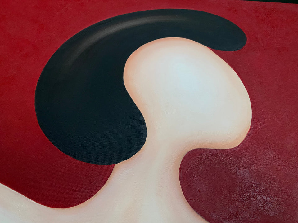 Female on red background