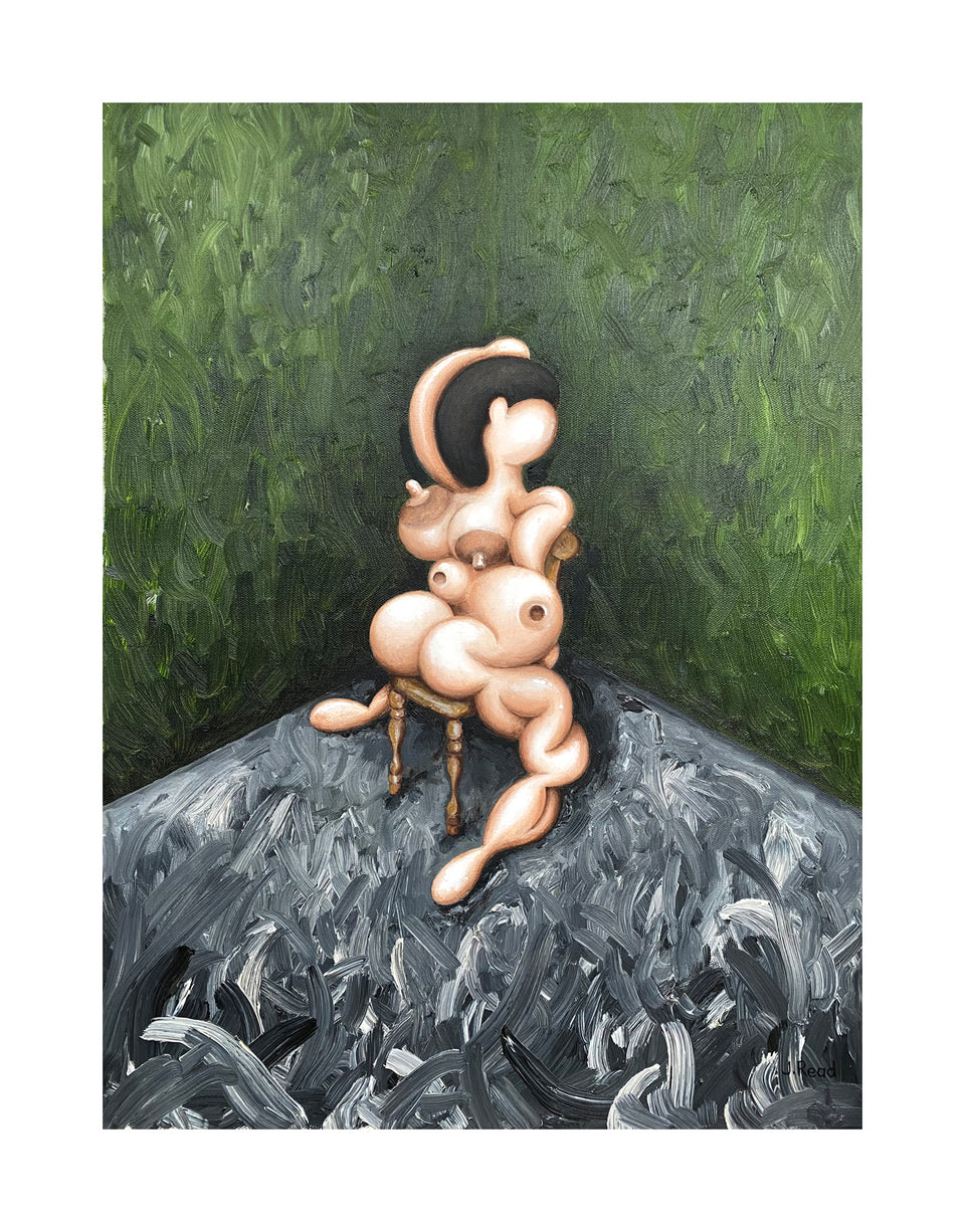 Female in green corner on chair