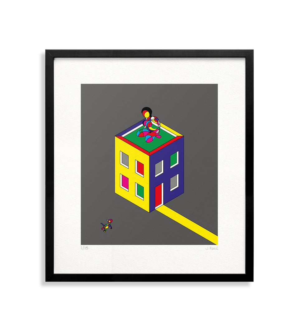 Female on building - grey