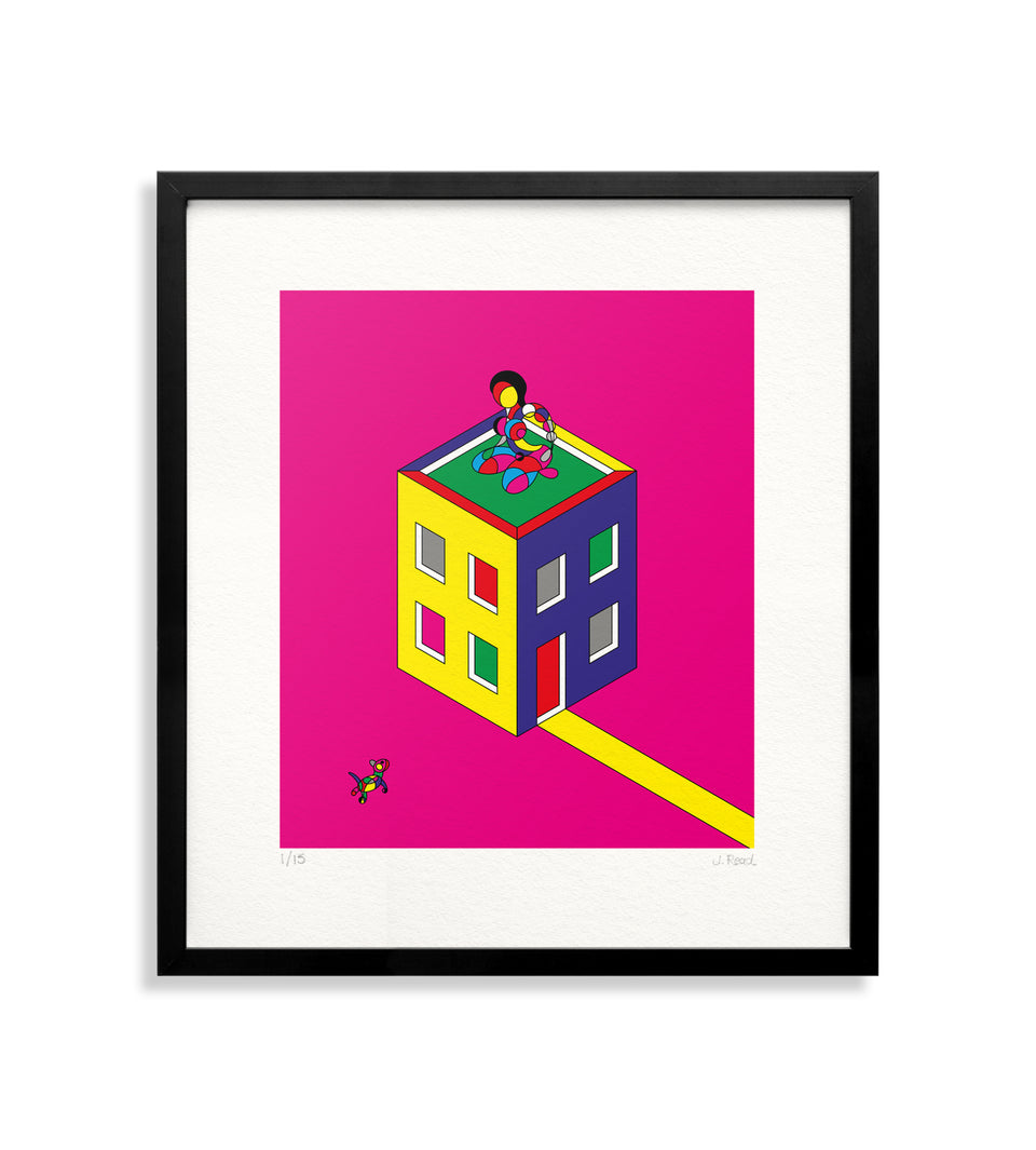 Female on building - pink