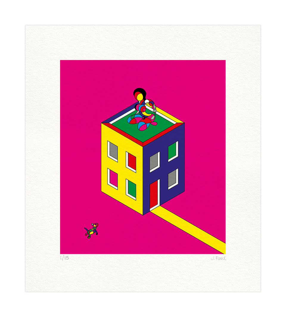 Female on building - pink