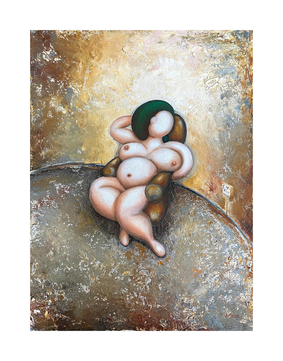 Female on leather chair